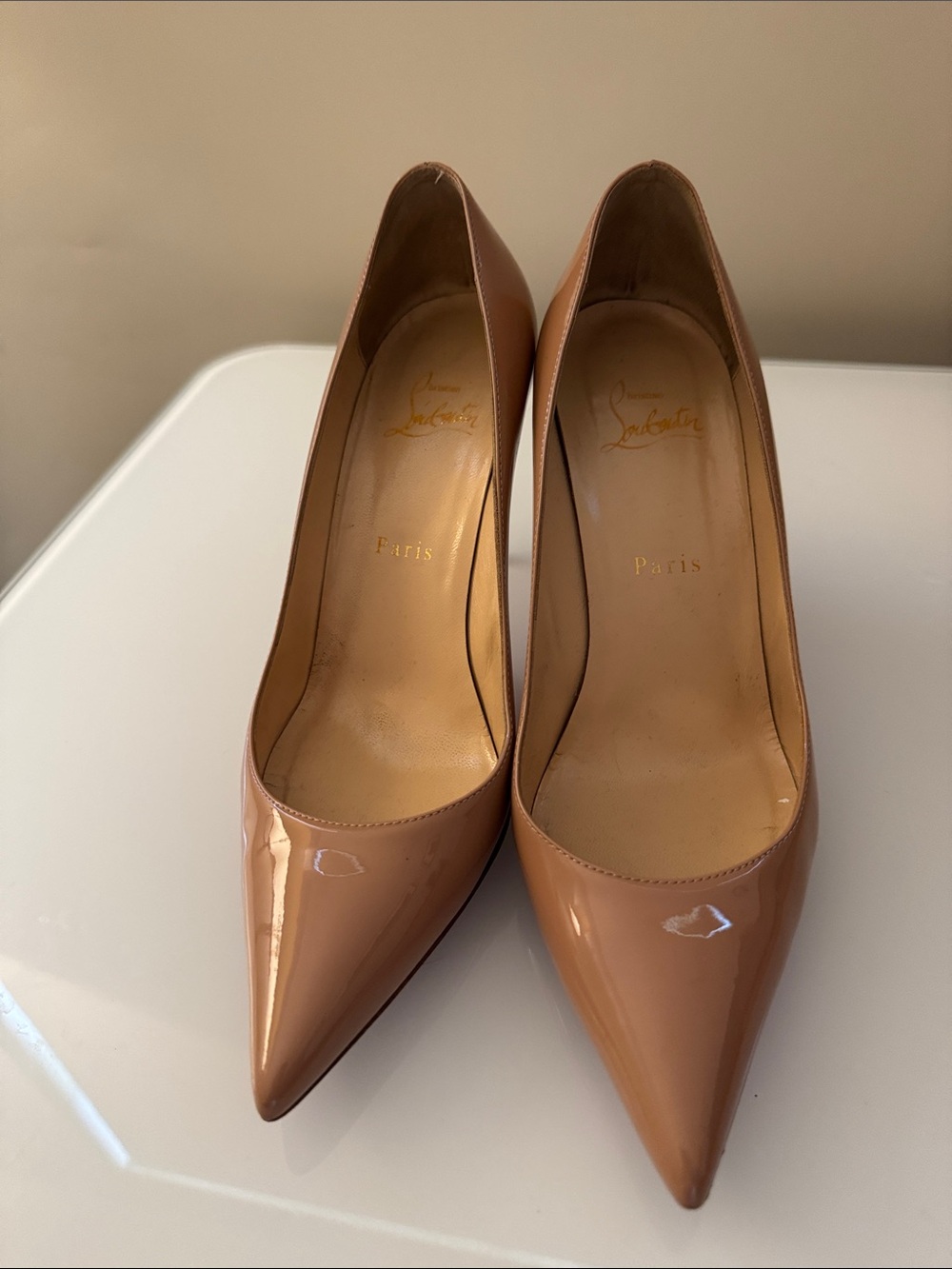 Christian Louboutin Décolleté 85 nude  Patent Leather Pointed-Toe Pumps